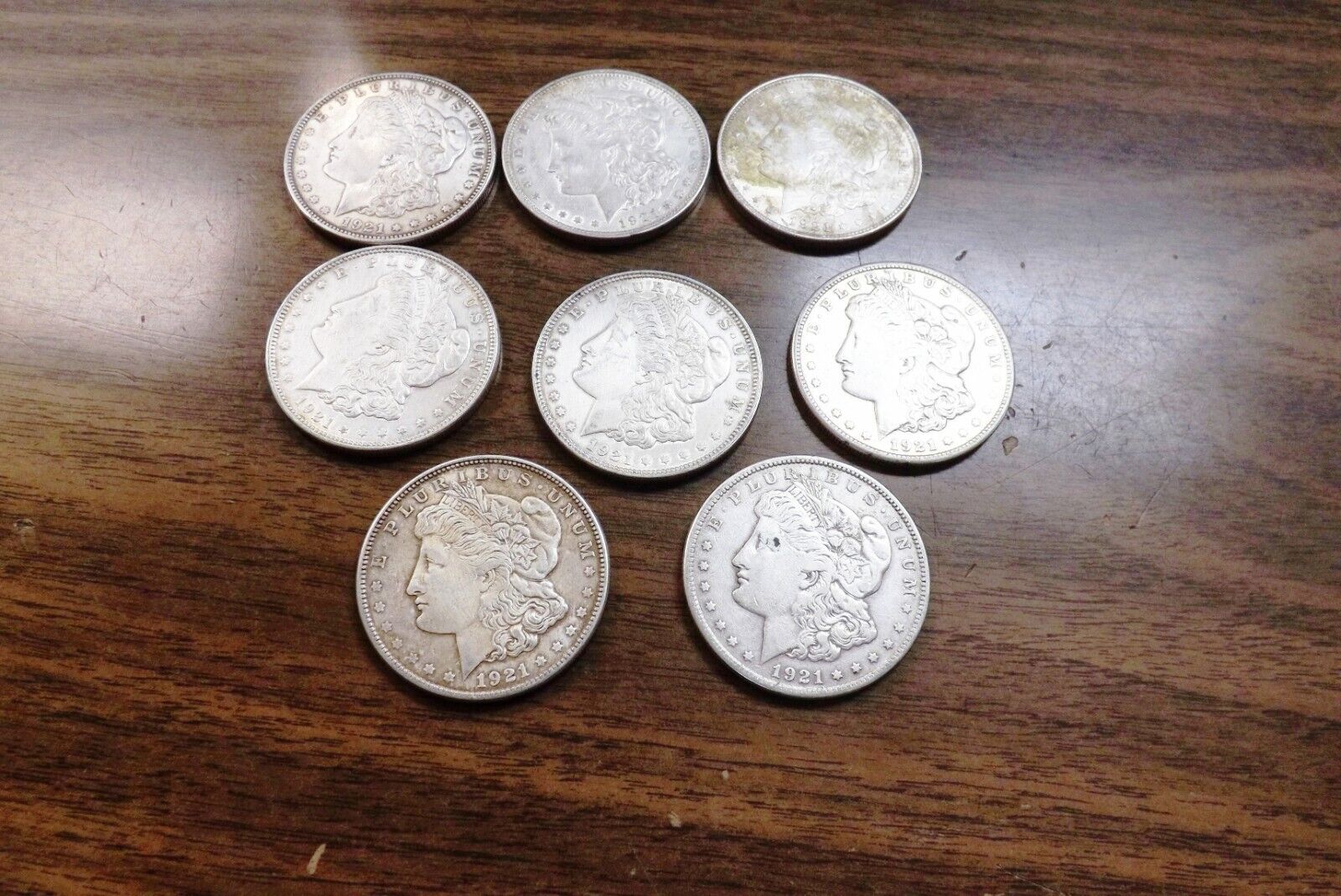 Collection of 8 Morgan Silver Dollars 1921 Fine to AU Condition $33 each & Free