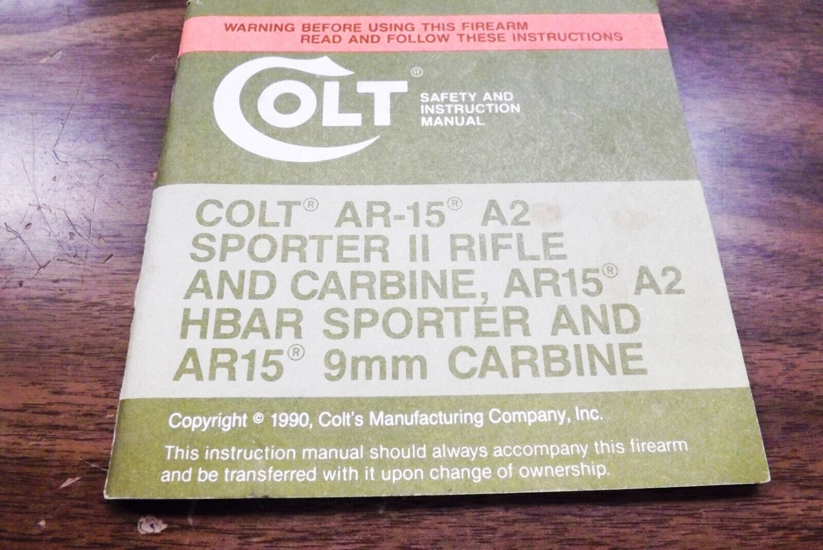 Colt Sporter Rifles Instruction Manual 1990 Very Good 48 Pages OD Green Back AR-15 type