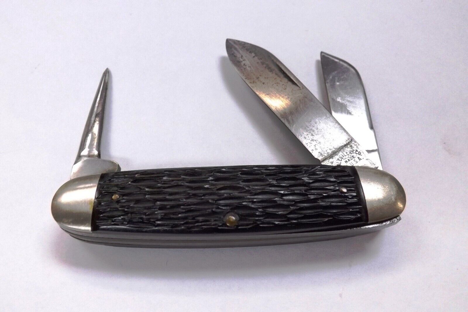 Pal Cutlery 3 Blade Equal End Punch 3 Blade Knife Exc 1950s Rough Black Handles