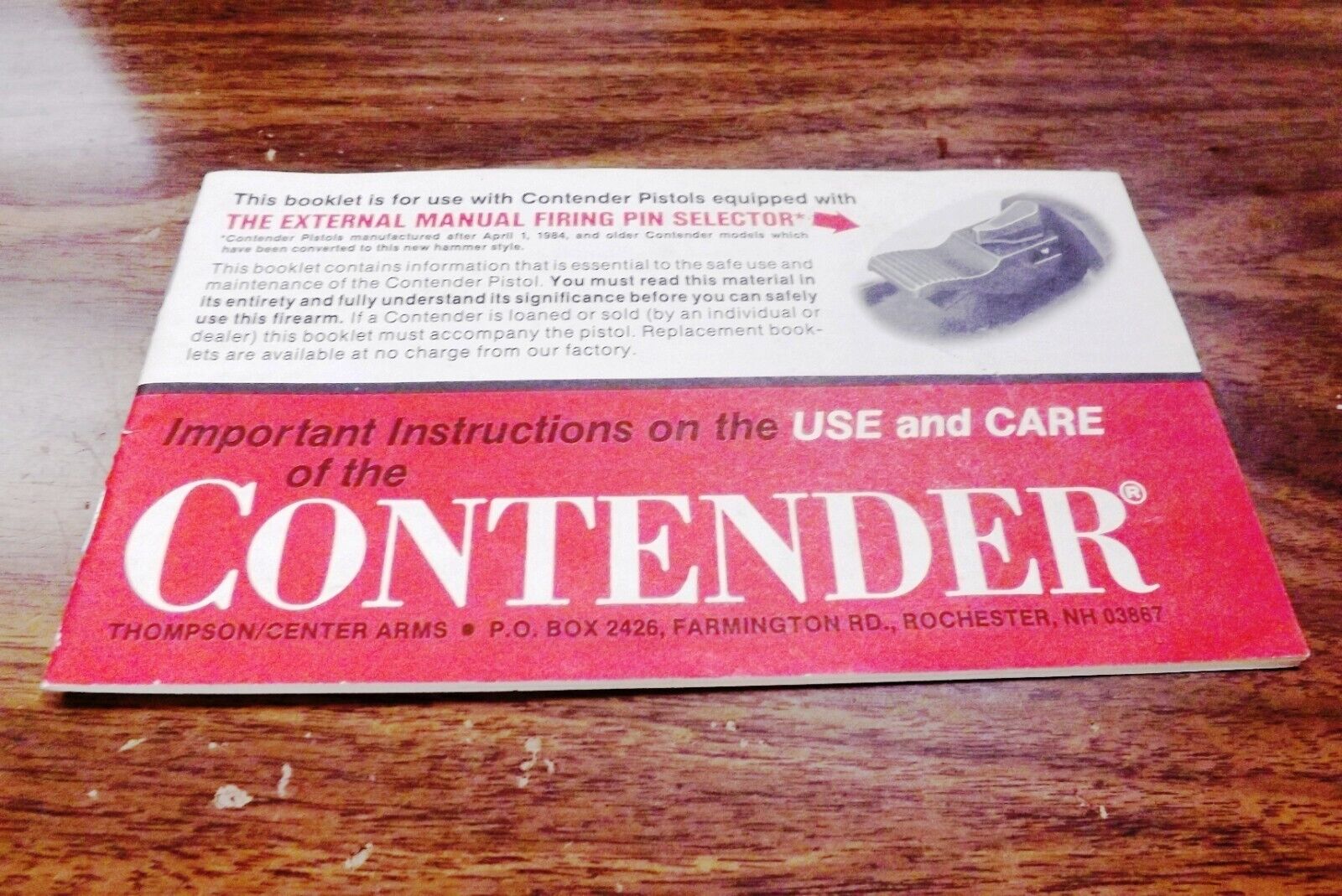 Thompson Center 1984 Contender Pistol Owners Instruction Manual VG-Exc