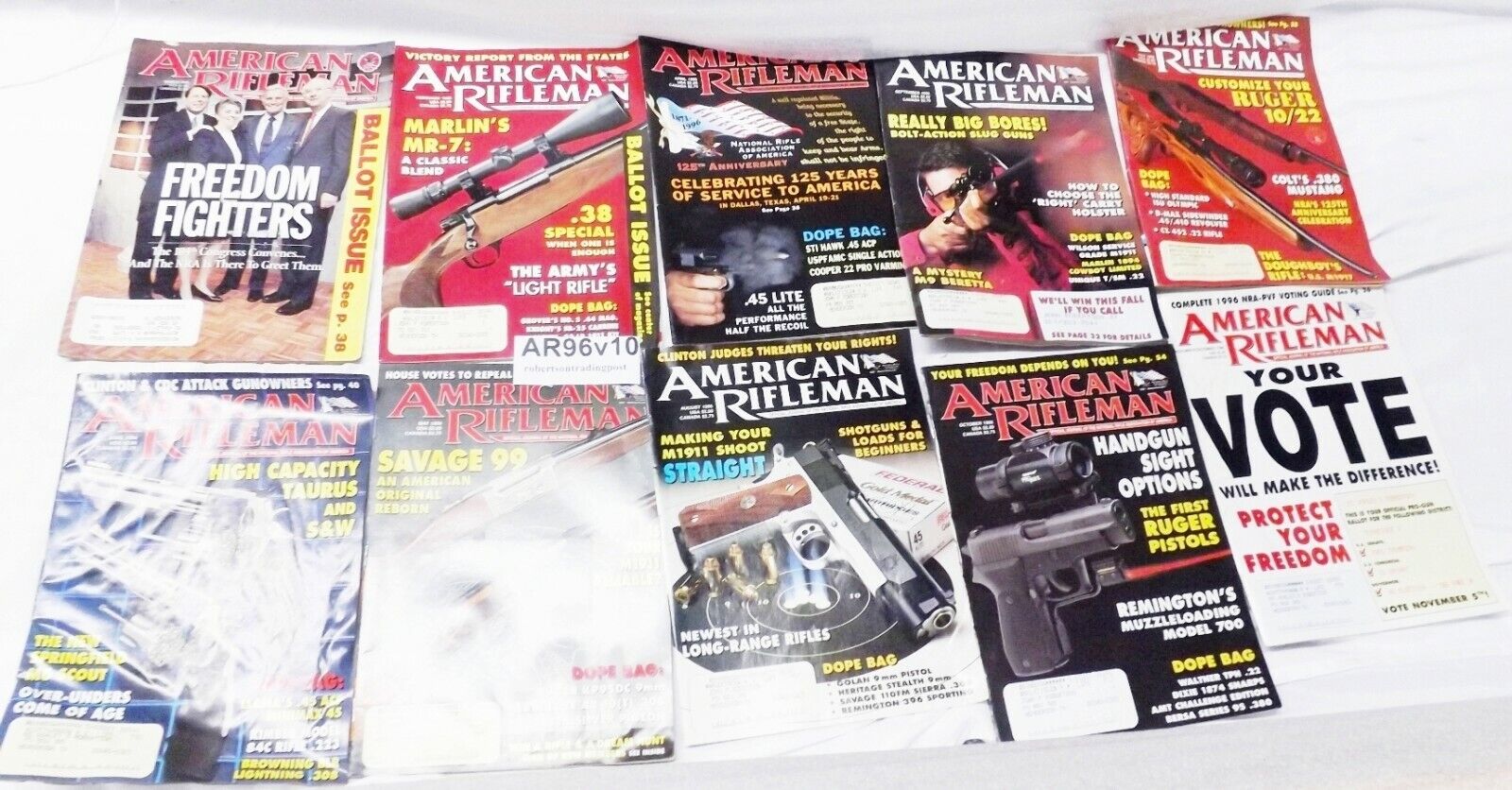 10 Different Issues American Rifleman Magazine 1996 686 7 Shot 1911 Heston VG