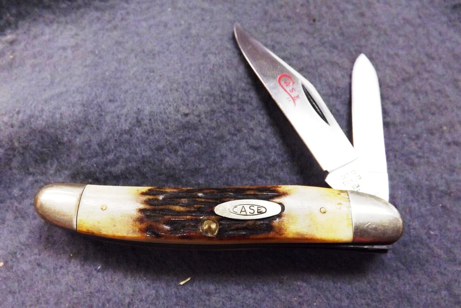 1978 Case 52087 SSP Mid Peanut 2 Blade Jack Knife Red Script Stag Mint Condition