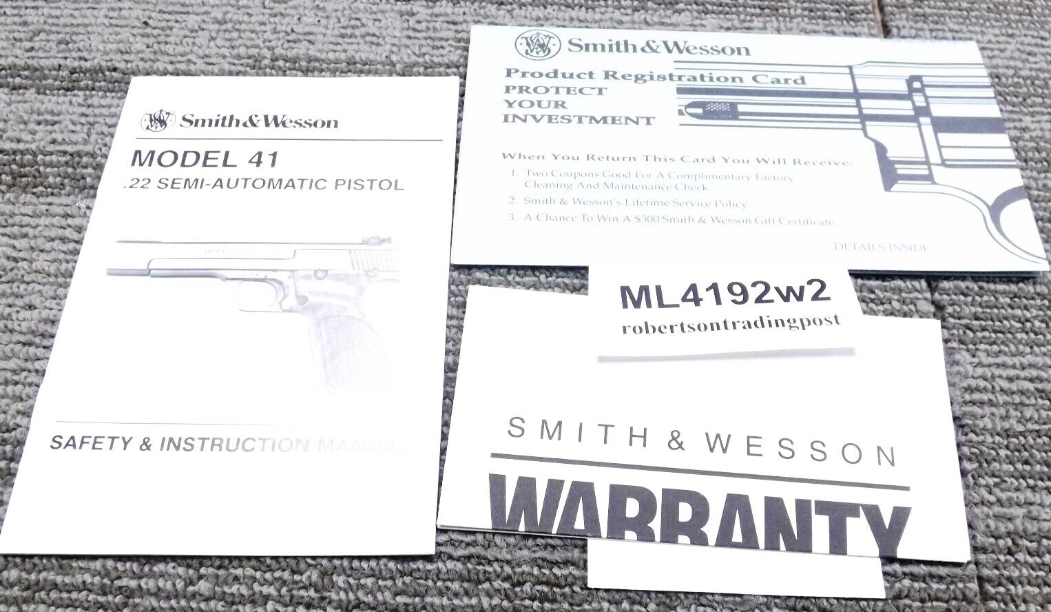 1992 Smith & Wesson 41 Instruction Manual, Registration, Warranty Stmt S&W