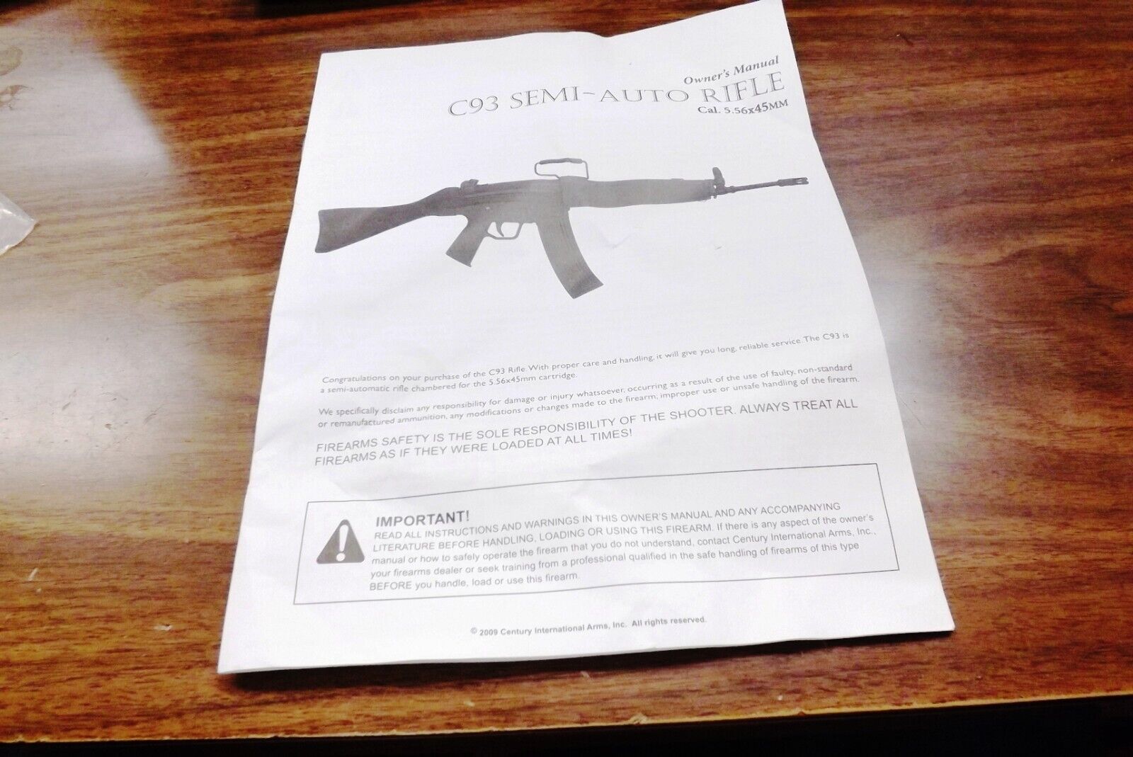 Century Arms Factory Owners Instruction Manual for C93 Series Rifles 2009 Uniss