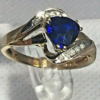 Ladies 1 Ct Sapphire Pear Solitaire  8 Diamonds 2.8 grams 10K YG 7 1/4 Ring Size