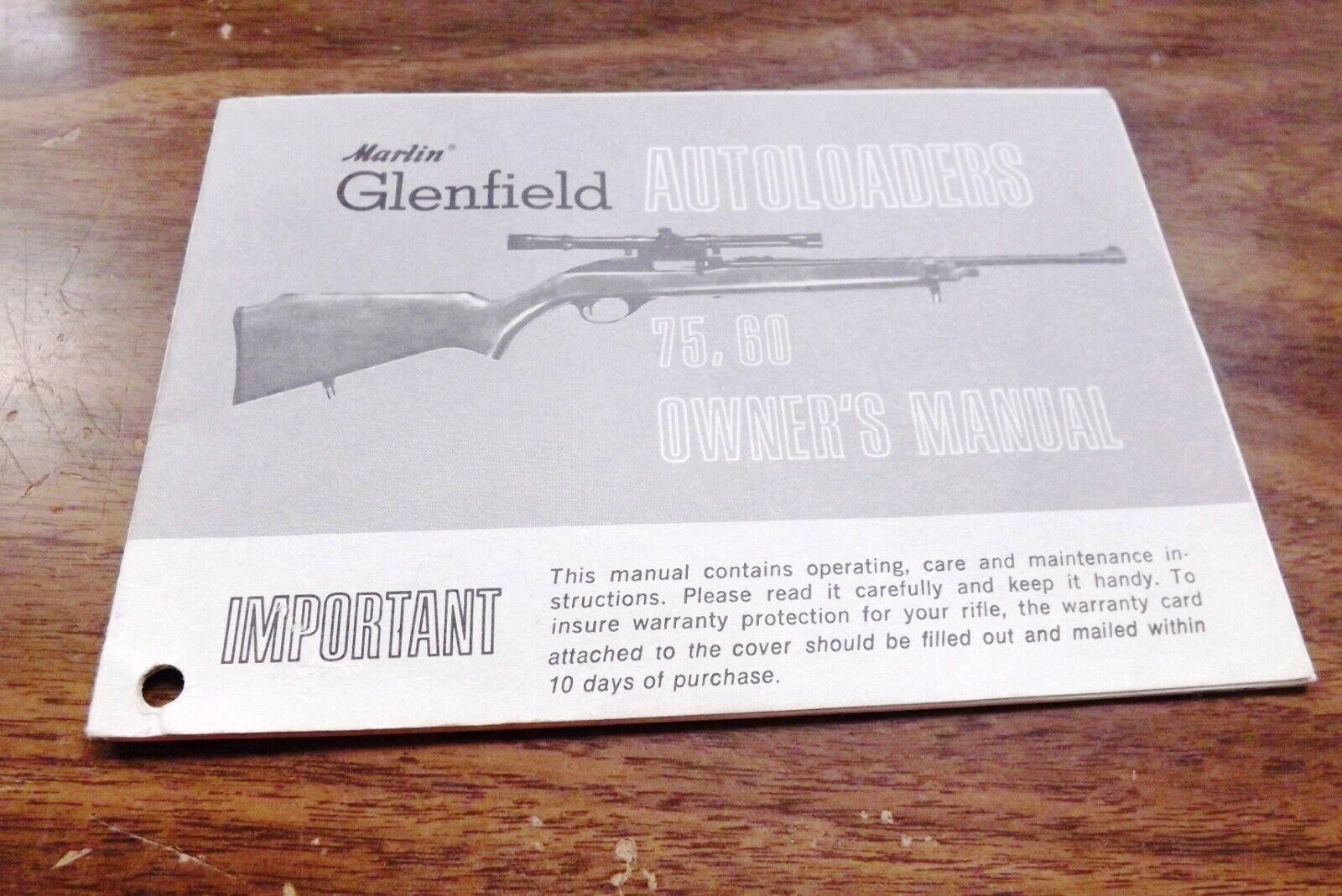 Marlin Owners Manual Warranty Glenfield 60 75C Exc Aged 1974