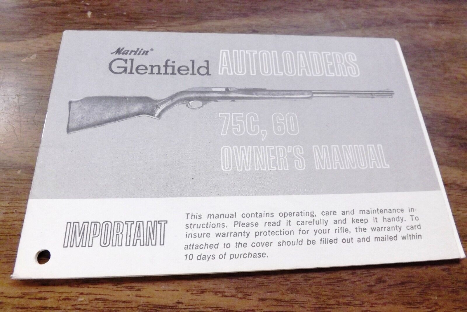 Marlin Owners Manual Warranty Glenfield 60 75C Exc Aged 1975