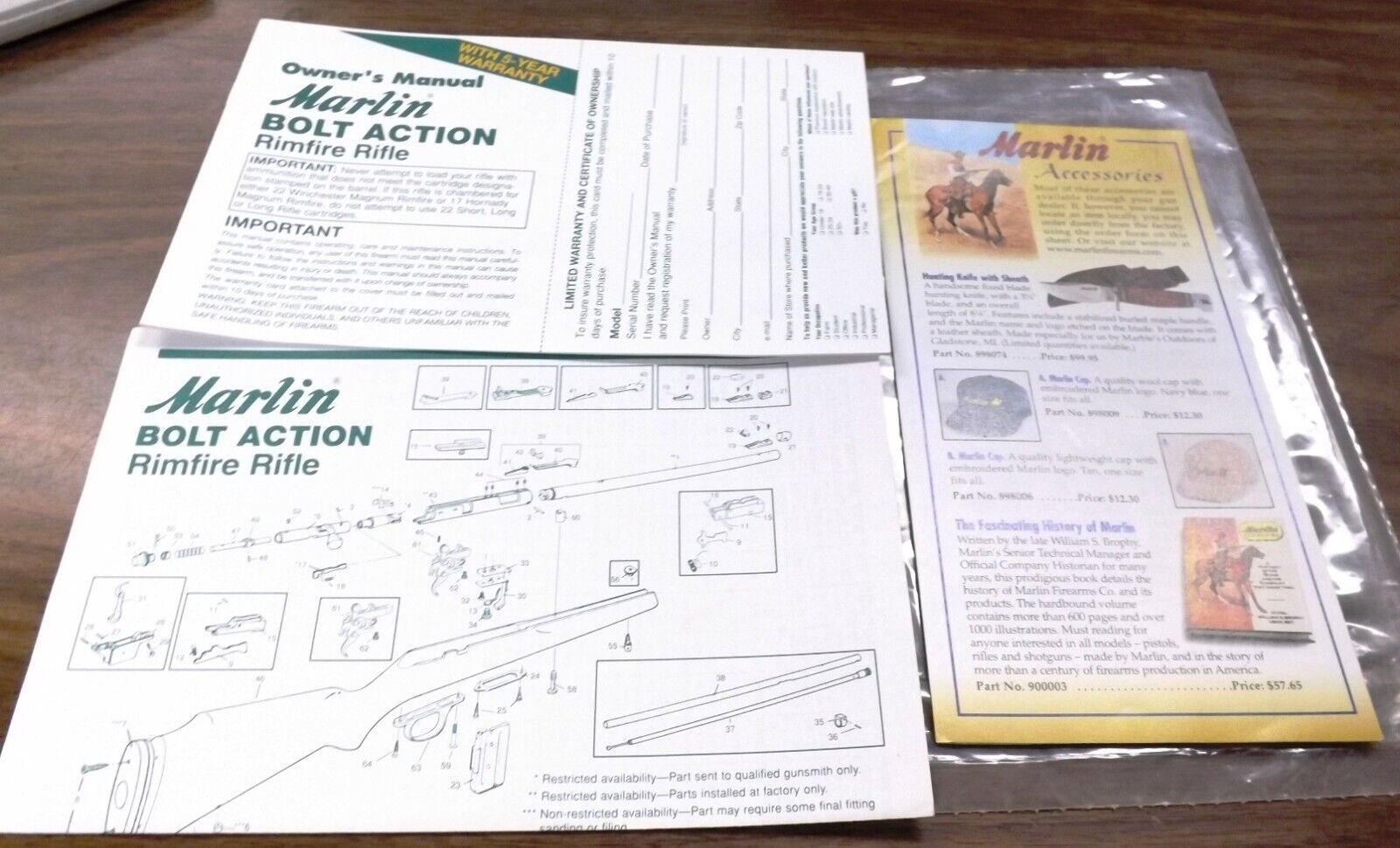 Marlin Owners Manual Warranty Parts Accy 25MB 880 881 882 883 917 925 3 Docs