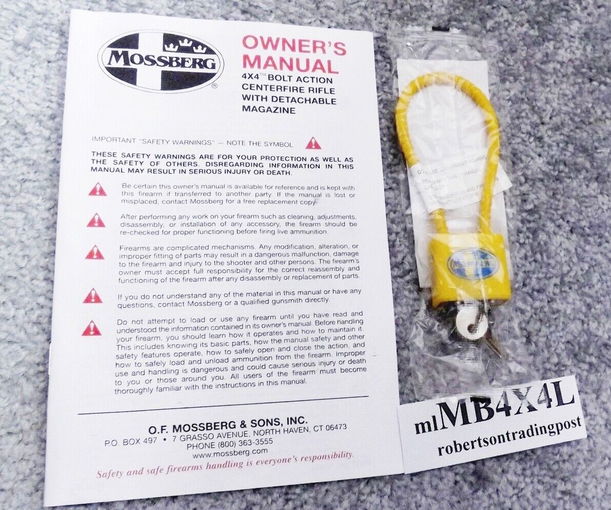 Mossberg 4x4 Bolt Action Rifle Owners Instruction Manual and Cable Lock Unissued