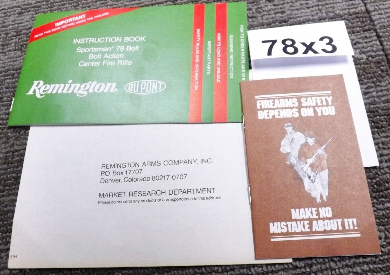 Remington Owner’s Instruction Manual Package for Sportsman 78 Bolt Action 3 Docs