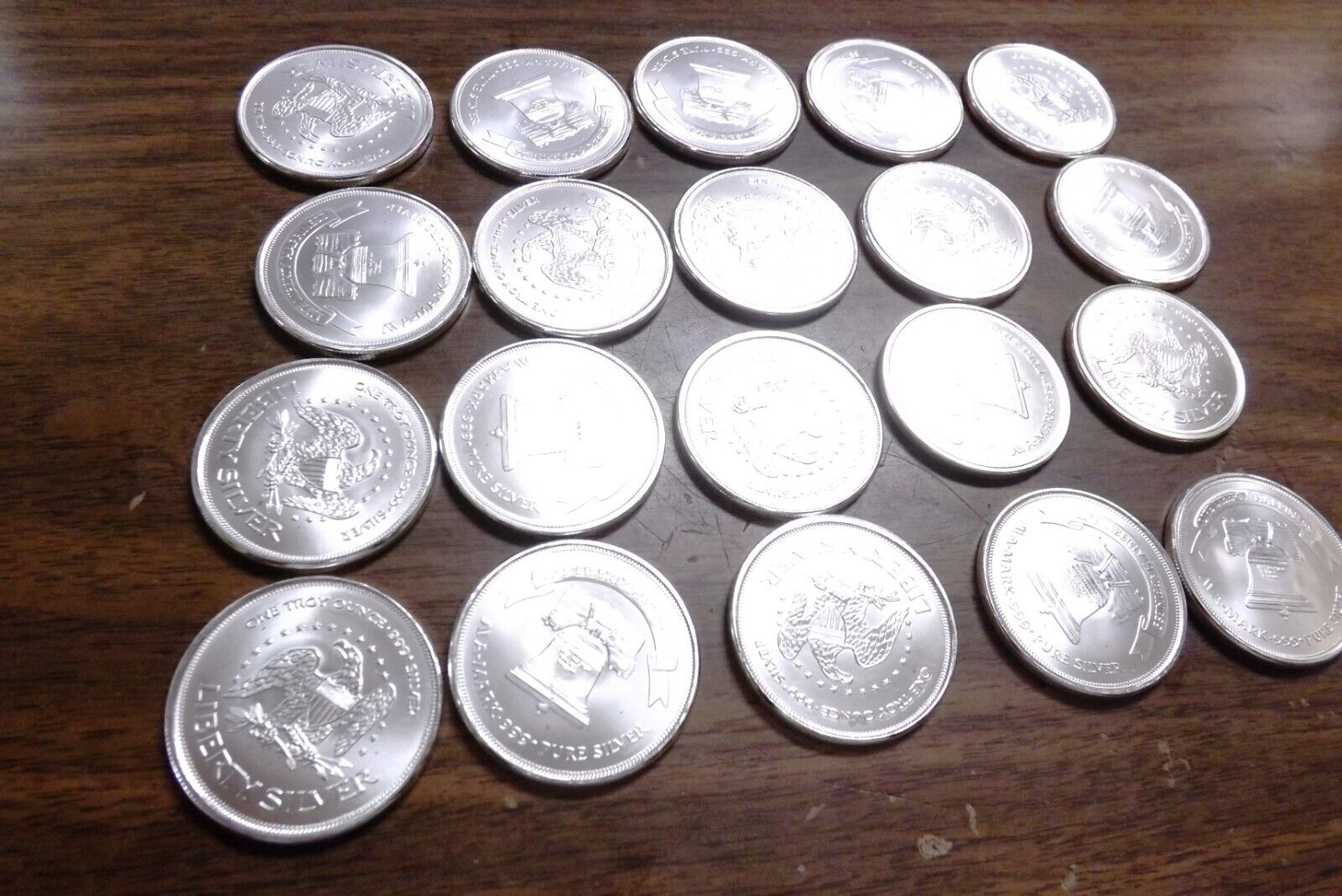 Roll of 20 Amark 1 Oz .999 Silver Rounds 1990s BU Eagle & Liberty Bell Free Ship