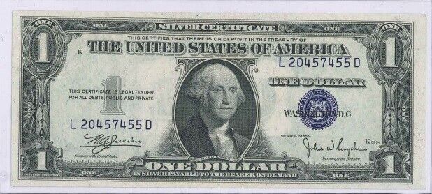 US $1.00 Note 1935-C Silver Certificate Est XF-AU Cond No Motto $5 Ship