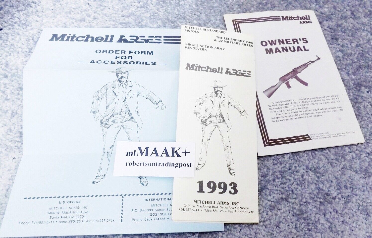 1993 Mitchell Arms Owners Instruction Manual for Rimfire Clones, Flyer, Form