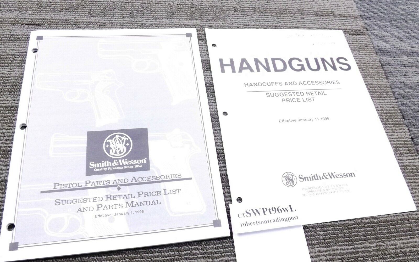 1996 Smith & Wesson Pistol Parts Accessories Price List Manual + Handgun List