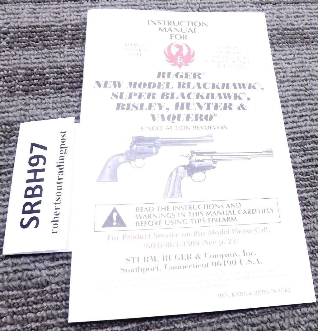 1997 Ruger Instruction Manual Super Blackhawk Vaquero Bisley Hunter Exc