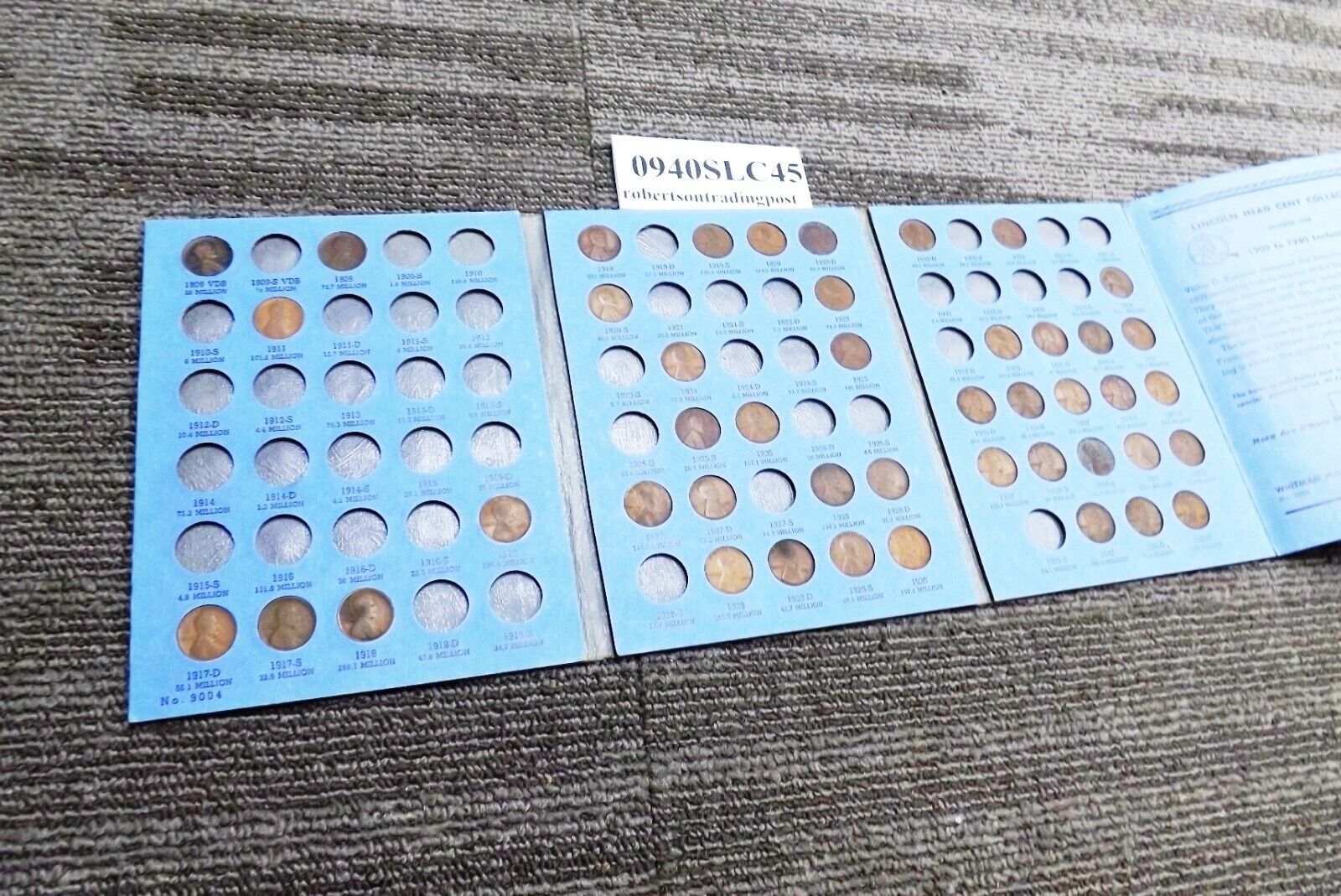 45 Different Early Lincoln Cents 1909 VDB – 1940S G to VF Whit. Folder Free ship