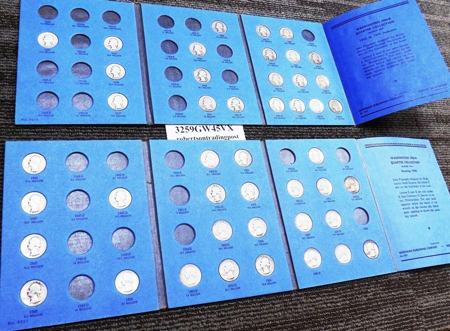 45 Washington 90% Silver Quarters 1934-1959 Incomp. Whitman Set $7.50 each