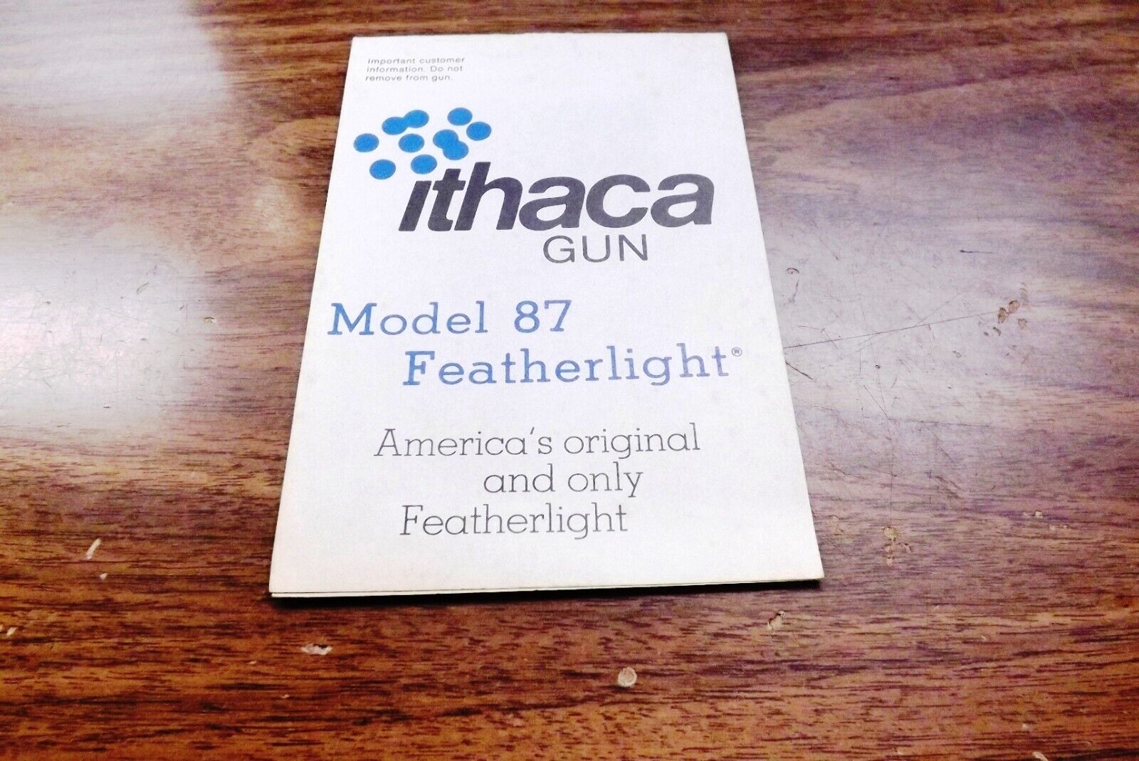 Ithaca Factory Manual for Model 87 Featherlight Pump Slide Action Shotgun 1990