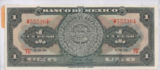 Mexico 1 Peso Bank Note 1954 est Extremely Fine Condition American Bank Note Co.