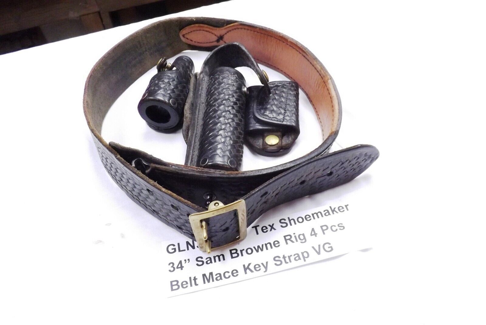 Tex Shoemaker Sam Browne Duty Rig 4 Pieces Black Basket VG 1970s USN Florida