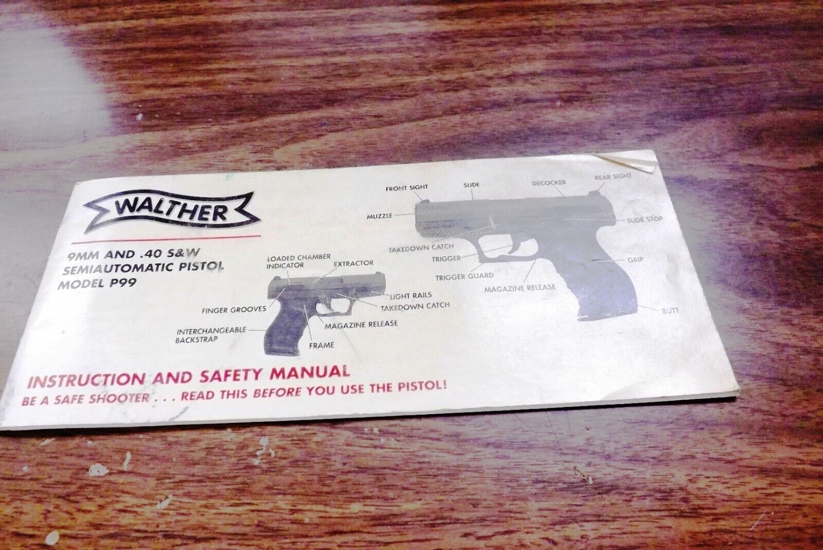 Walther 1990s Owners Instruction Manual for P99 Pistols G-VG 6 Pages