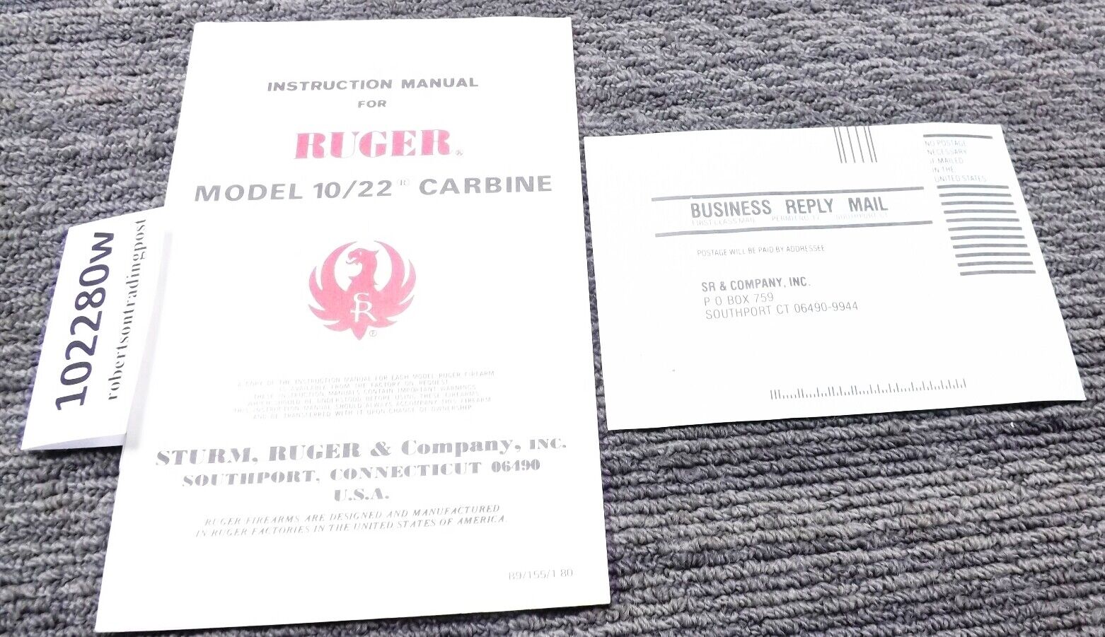 1980 Ruger Instruction Manual & Registration Card for 10/22 Carbine 1022 Auto