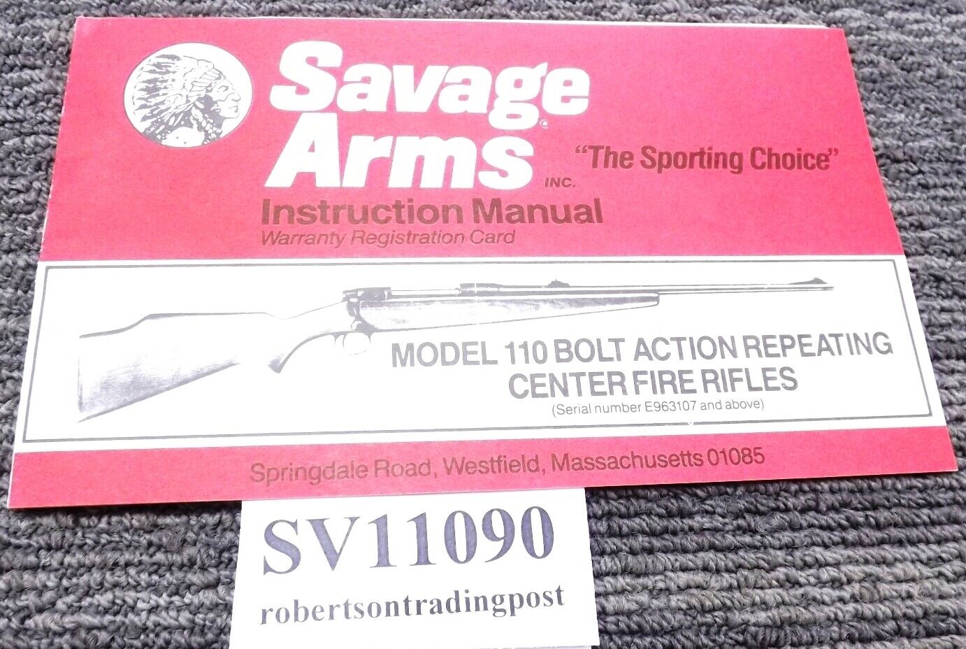 1990 Savage Factory Instruction Manual & Registration for 110 Bolt Action Rifles