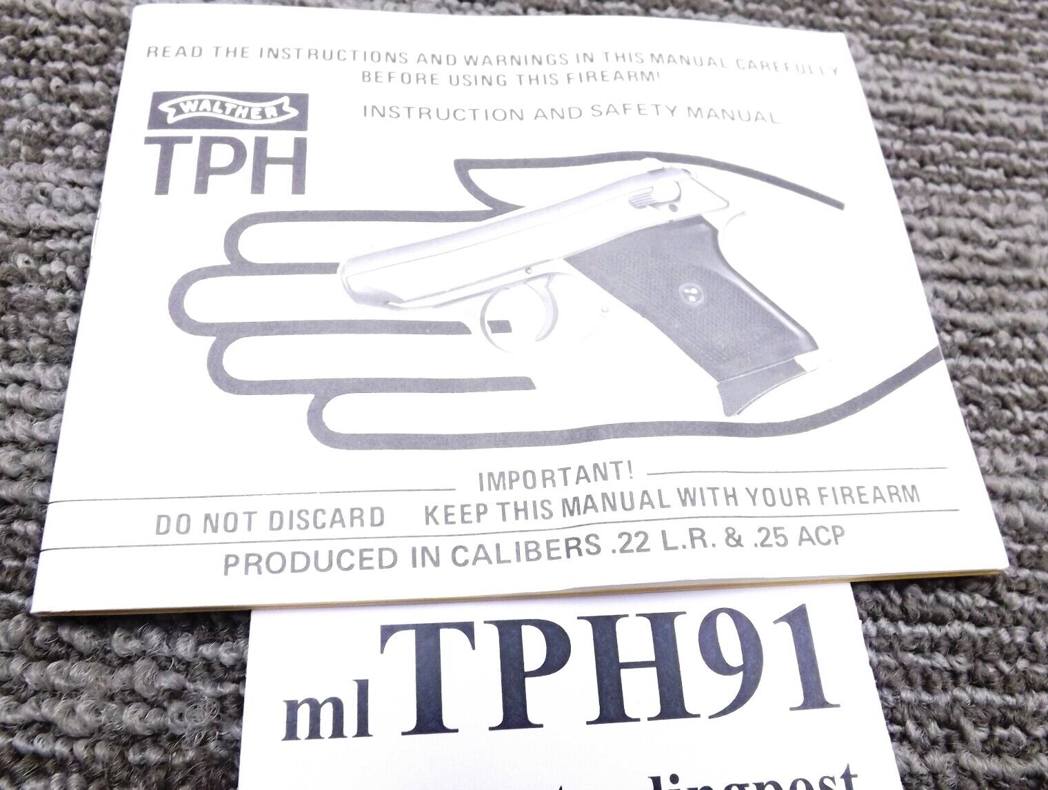 1991 Interarms Factory Instruction Manual for Walther TPH Pistols New Unissued