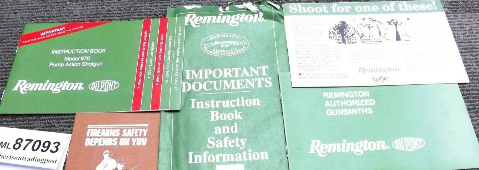 1992-93 Remington Instruction Book, Gunsmith Dr., Sfy, Envelope for 870 Shotguns