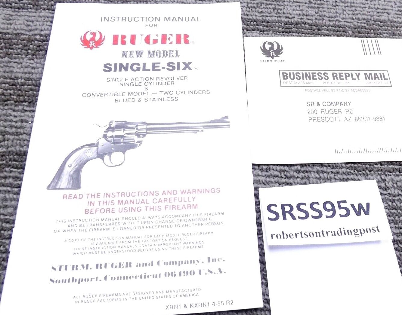 1995 Ruger Instruction Manual & Registration for New Model Single Six, & Convert