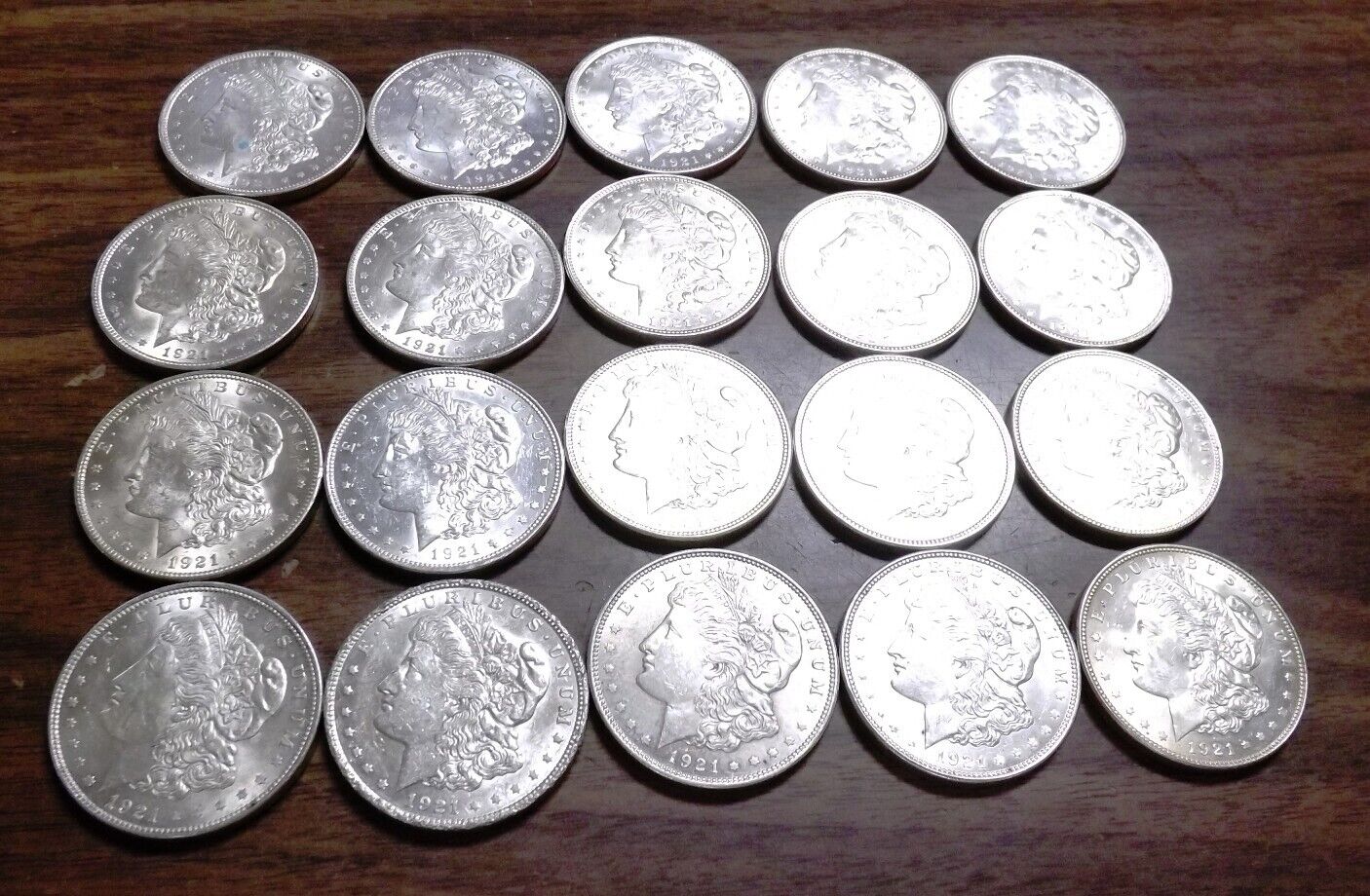 20 Coin Roll of 1921 BU Morgan US Silver Dollars Uncirculated Free Ship