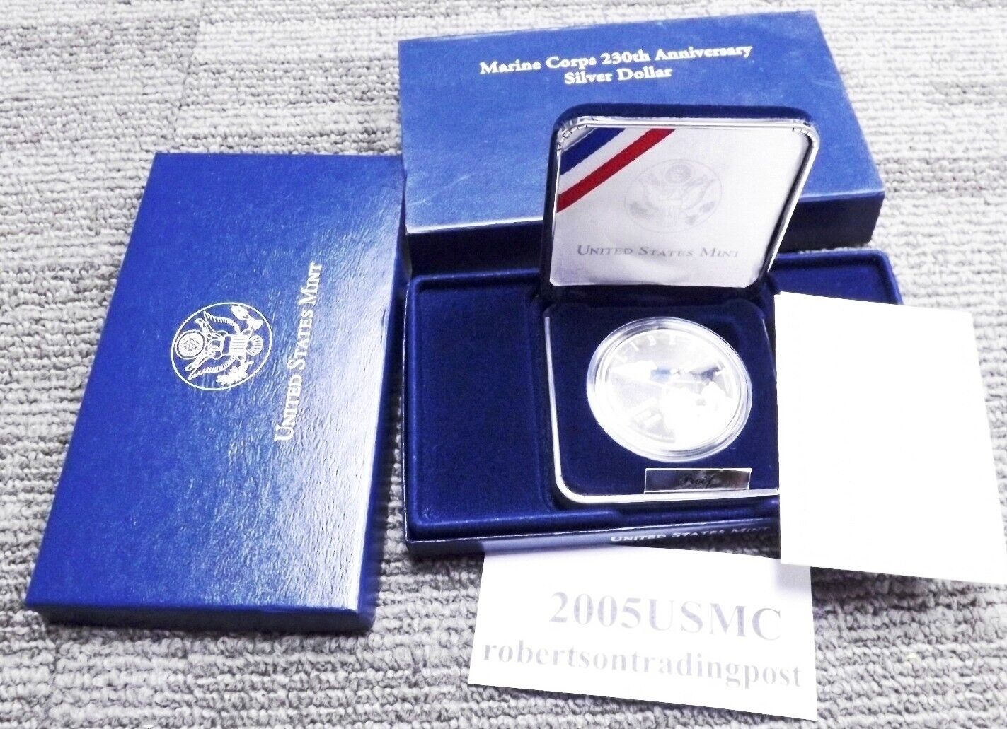 2005 US Marine Corps 230th Anniversary Proof 90% Silver Dollar Uncir Case & COA