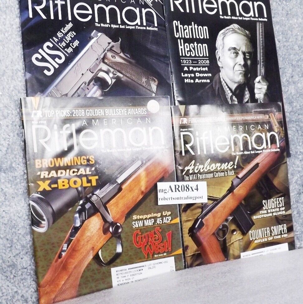 4 Different American Rifleman Magazine 2008 Heston Memorial, Airborne $3 each