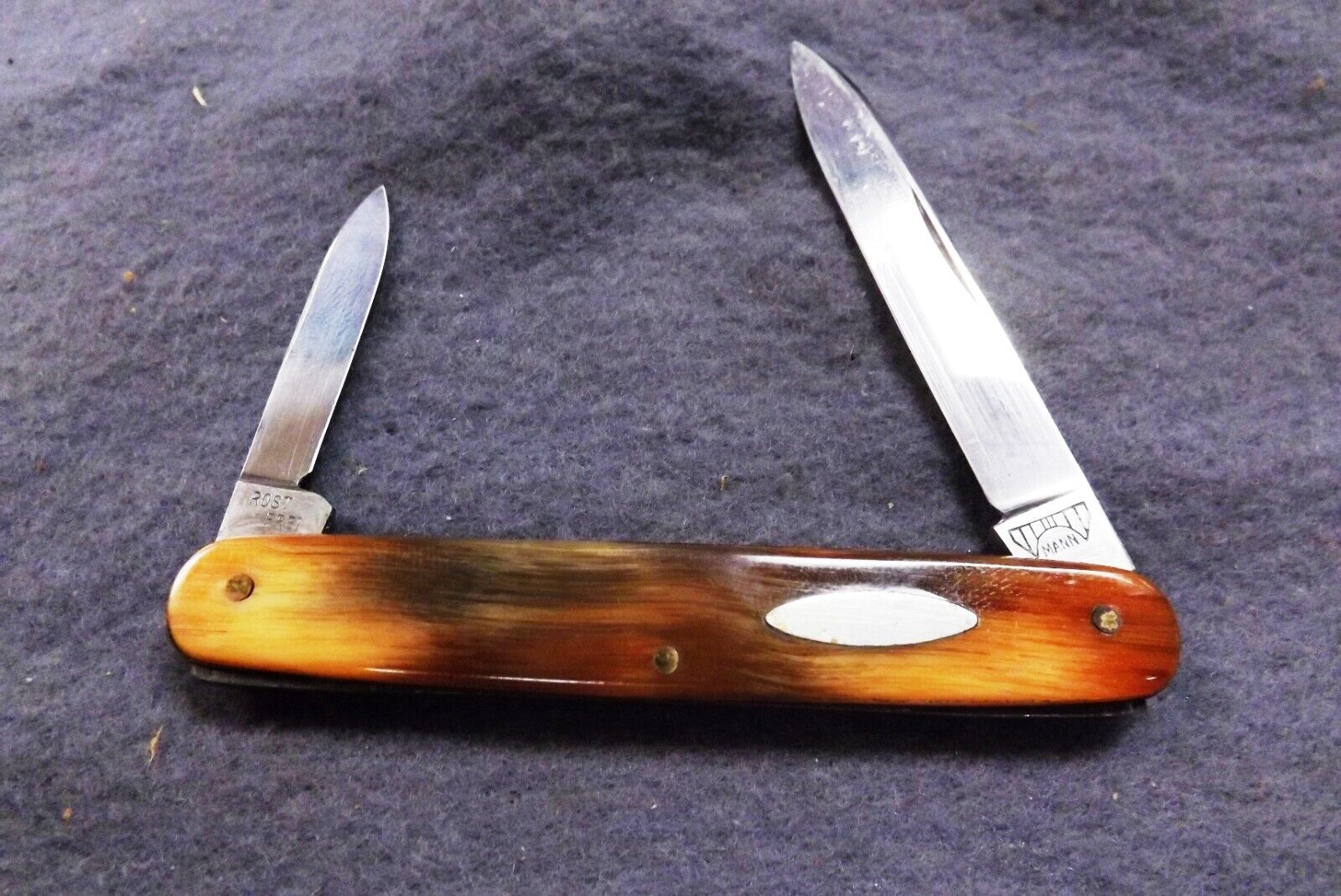 E. Bruckmann Mann Medium Senator 1950s Pen Pocket Knife Horn Handles