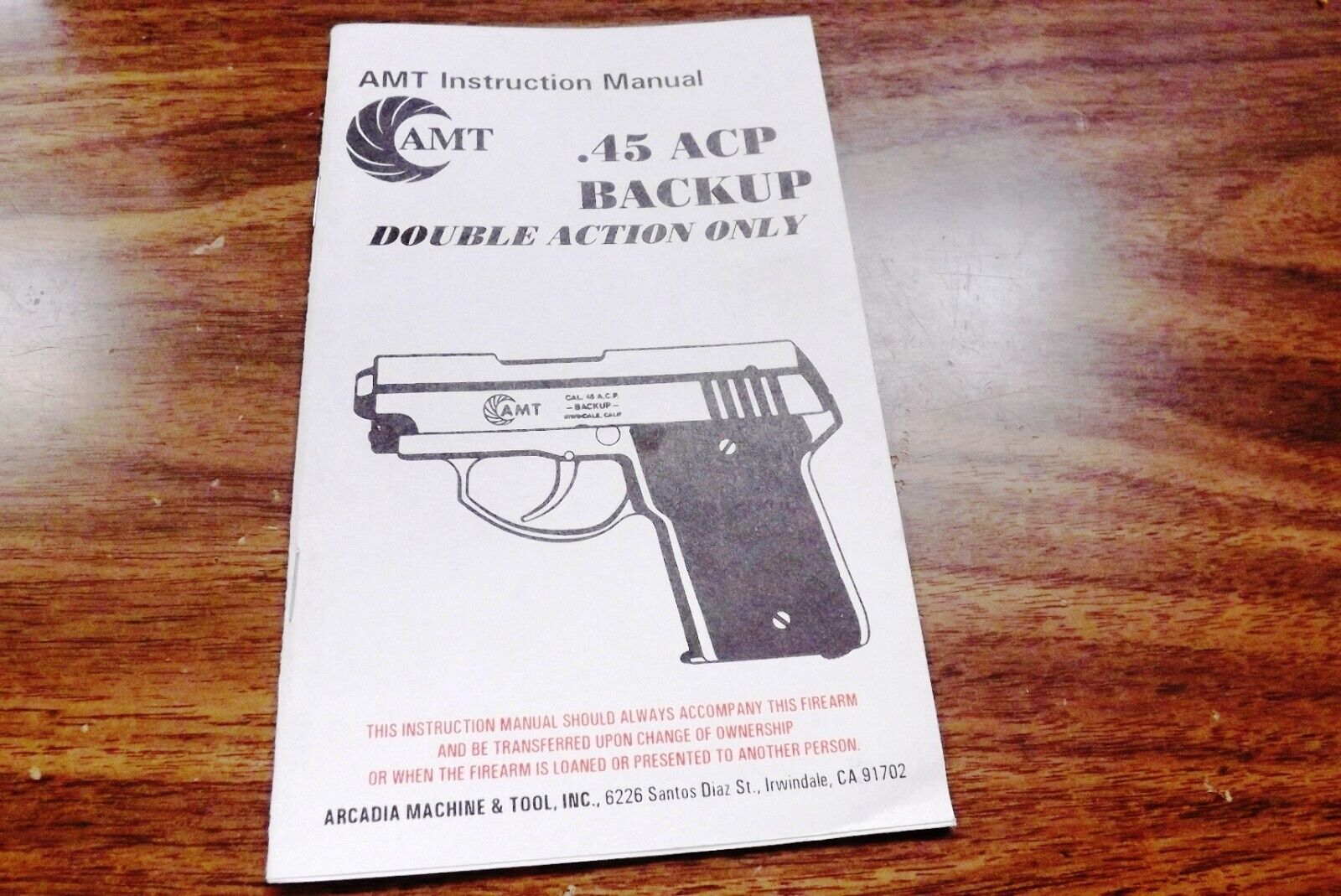 Factory AMT .45 ACP DAO Backup Pistol Owners Instruction Manual 1995-2001