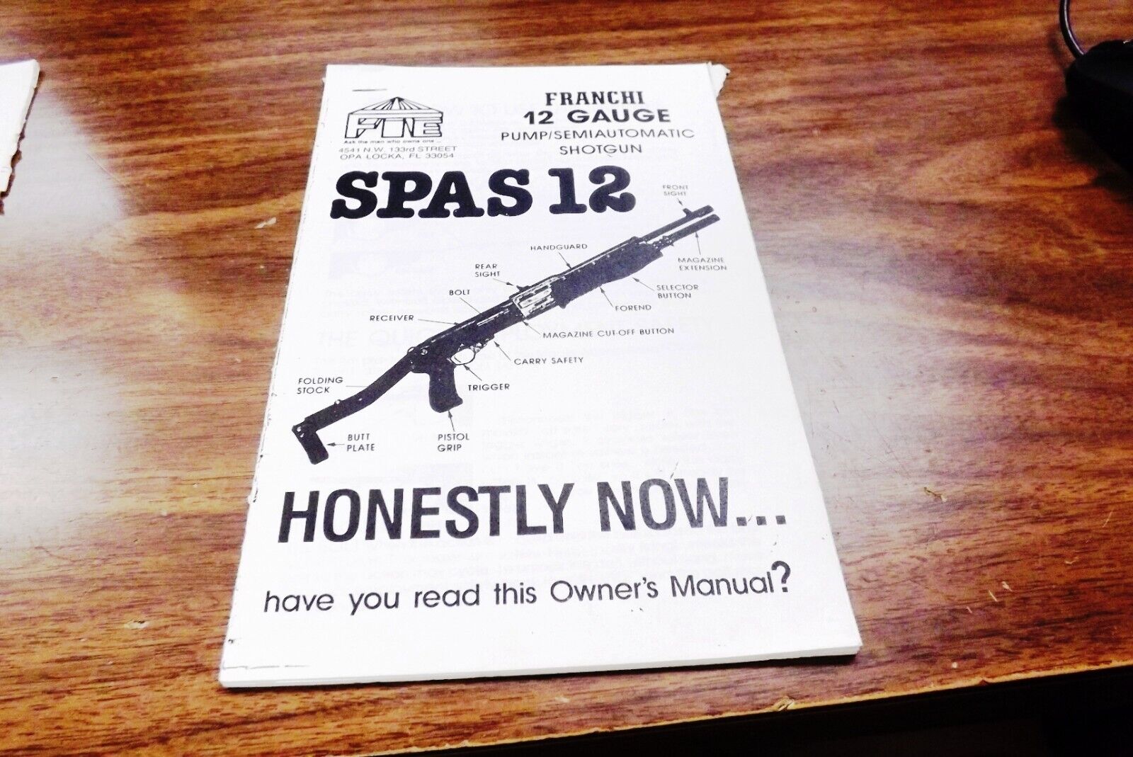 Franchi SPAS 12 FIE Owners Instruction Manual Felix Gun Shop Xerox Reprint VG