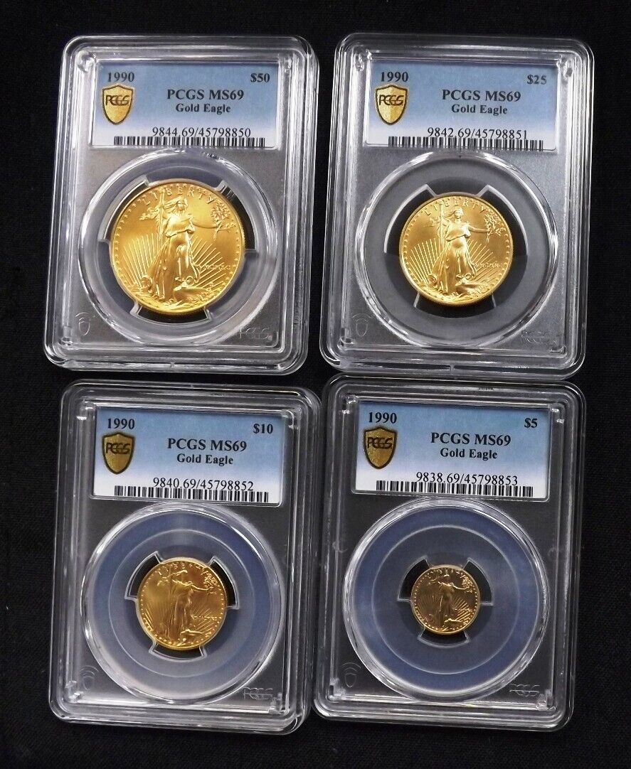 US 1990 W Gold Eagle Set $50 $25 $10 $5 4 Coins PCGS MS69 Certs Free Ship  Ship