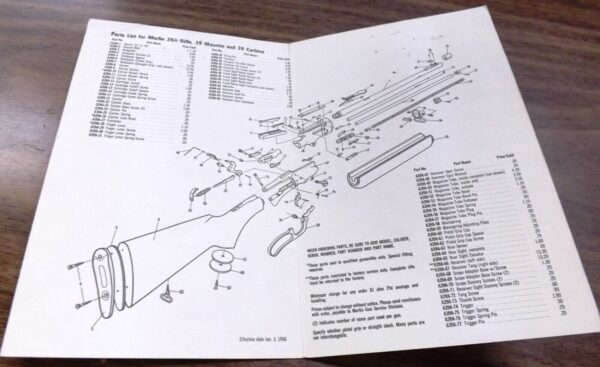 1966 Factory Hang Tag Parts List Instruction Manual for Marlin 39A Mountie VG - Image 3