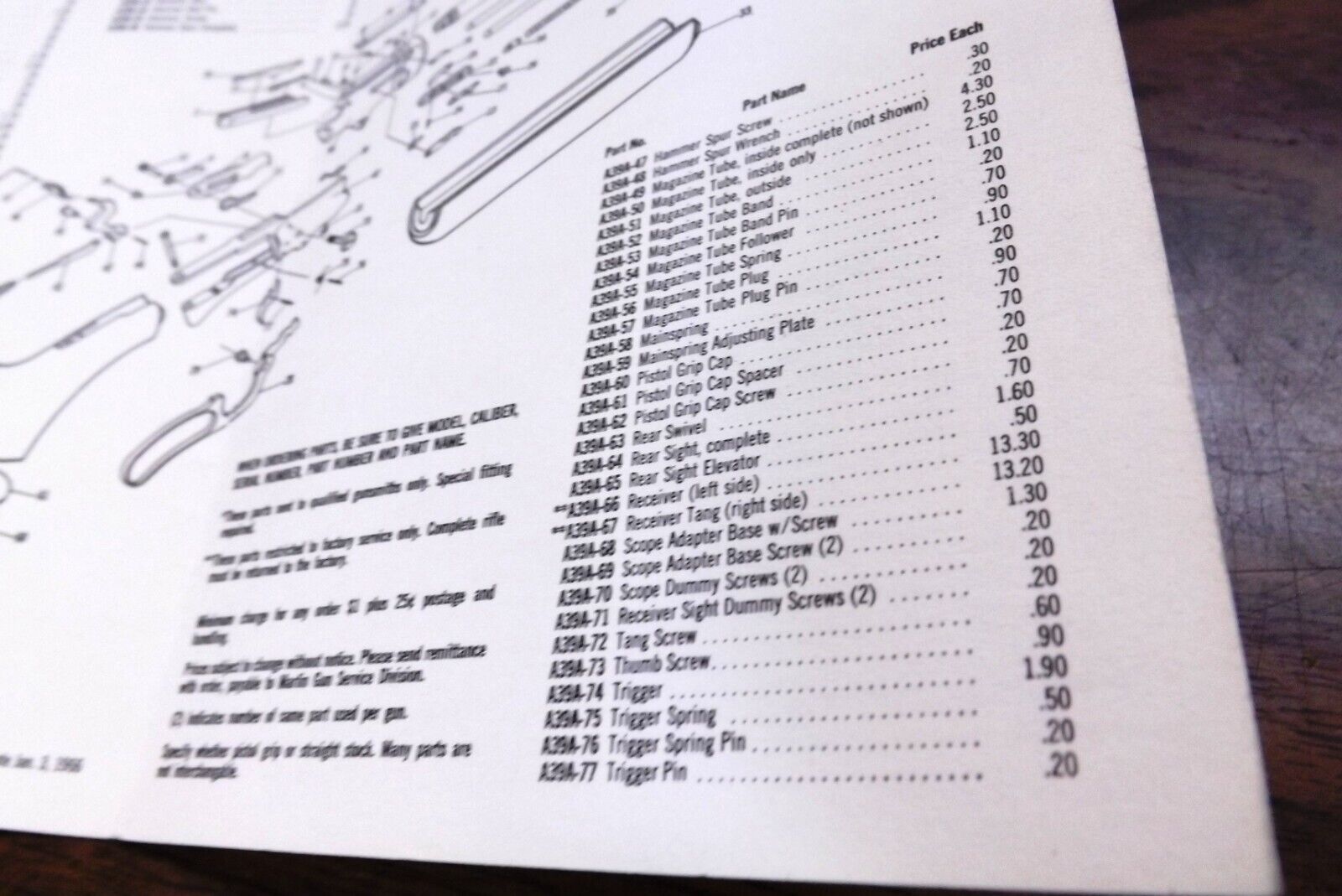1966 Factory Hang Tag Parts List Instruction Manual for Marlin 39A Mountie VG - Image 5