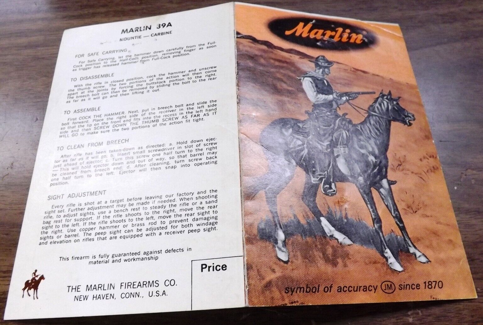 1966 Factory Hang Tag Parts List Instruction Manual for Marlin 39A Mountie VG - Image 7