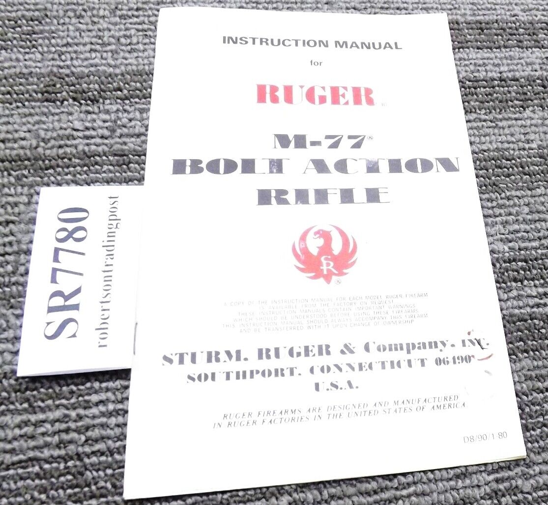 1980 Ruger Factory Instruction Manual & Parts List for M77 Bolt Action Rifles