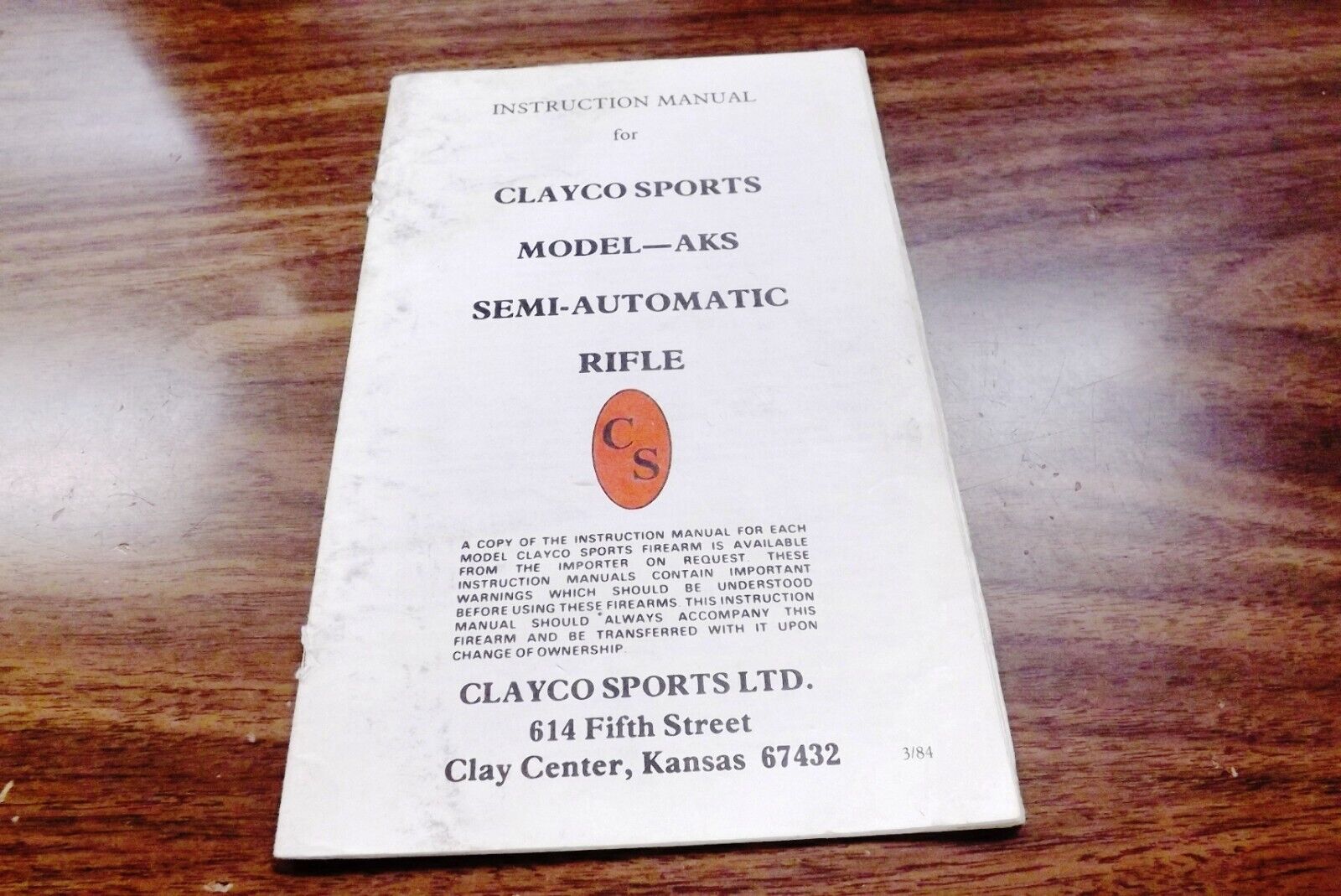 1984 Factory Manual for Clayco Sports AKS Semi A K  Norinco China Made Rifles