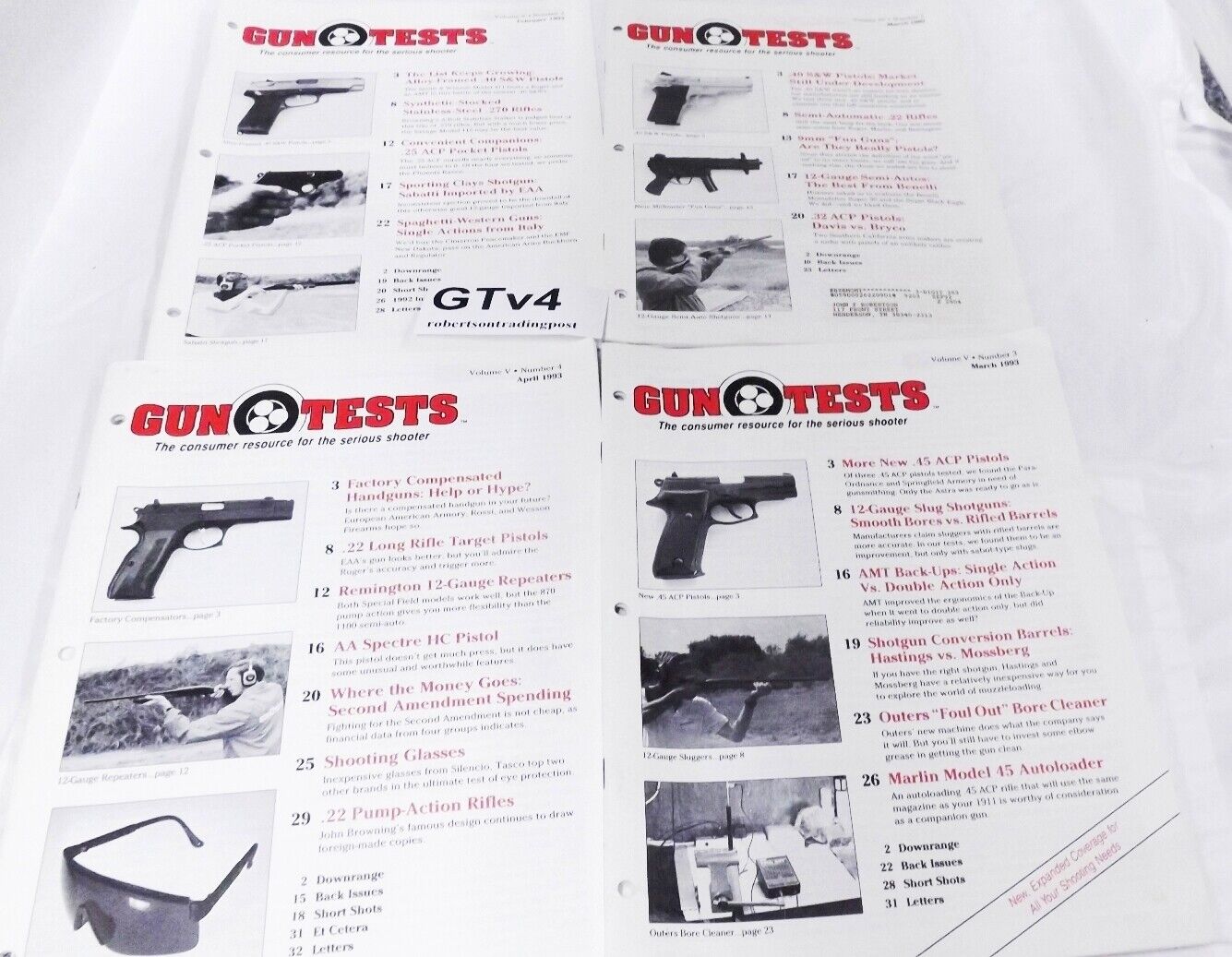 4 Different Gun Tests Magazines 1992-1993 Colt Cimarron HK Astra $4 ea Free Ship