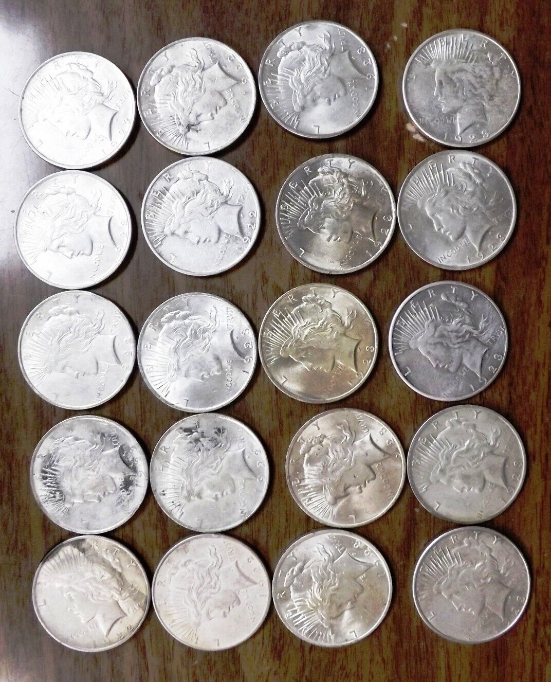 AU BU Roll of 20 Silver Peace Dollars 1922 & 1923 Free Ship 534.04 grams