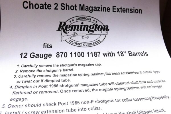 CMT Magazine Extension Kit +2 for 18 inch Barreled 12 gauge models 870 1100 All Steel Matte Blue New 19419 type Modification Required for Express, 887 & 11-87 - Image 13