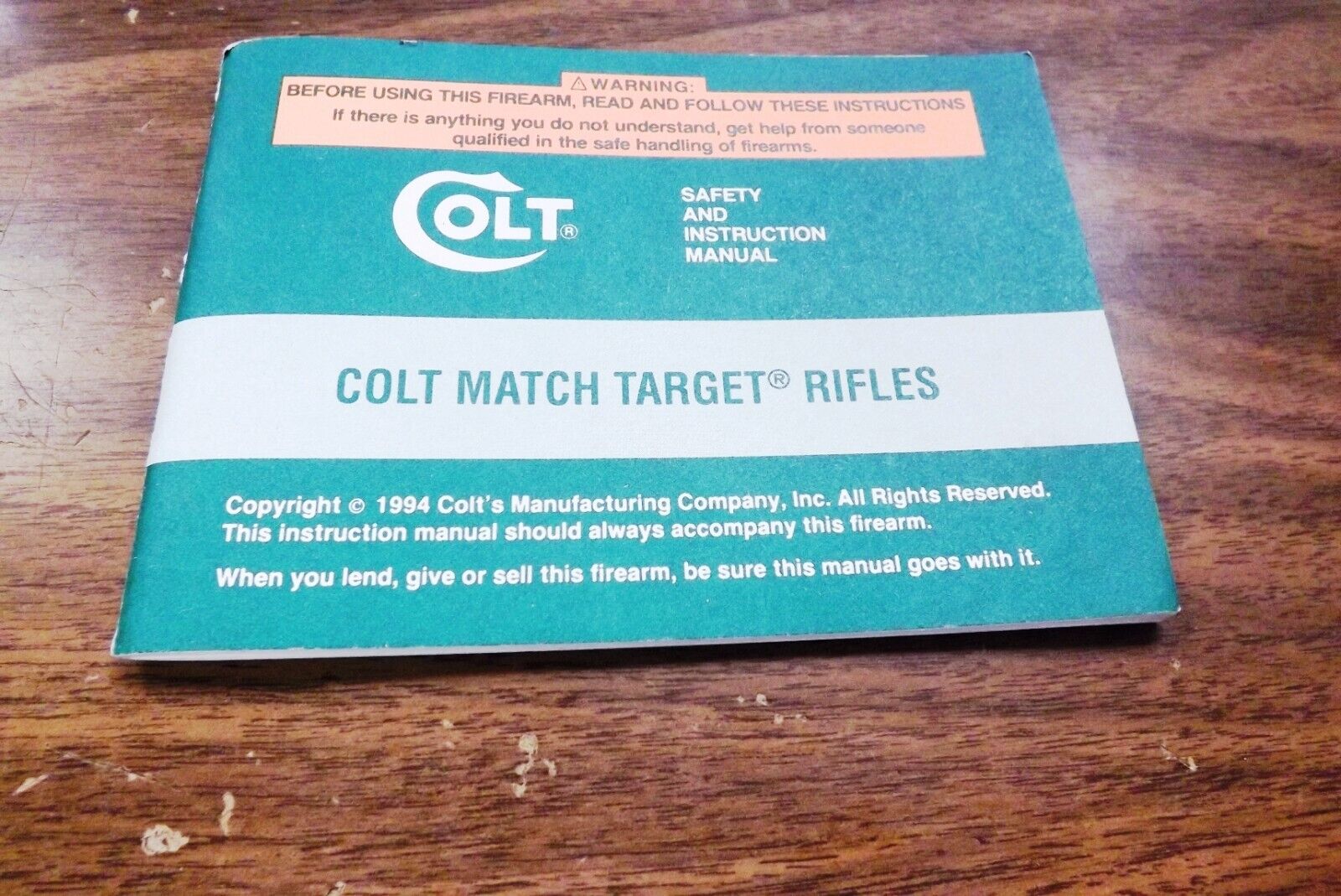 Colt Match Target Rifles Instruction Manual 1996 Excellent 60 Pages Green Back