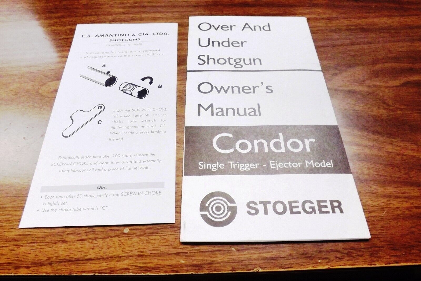 Stoeger Condor Over Under Amantino Brazil Owners Instruction Manual c 2000