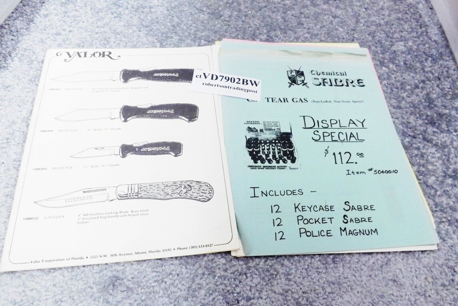 Valor Corp Cutlery Catalog Dealer Price List Order Form 1979 VG 20+ Pages