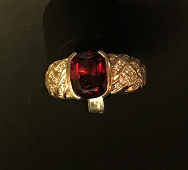 1970s Leer Gem Ltd. 2 1/2 Carat Oval Cut Garnet with 1/2 Carat Diamonds 6.2g 14K - Image 7