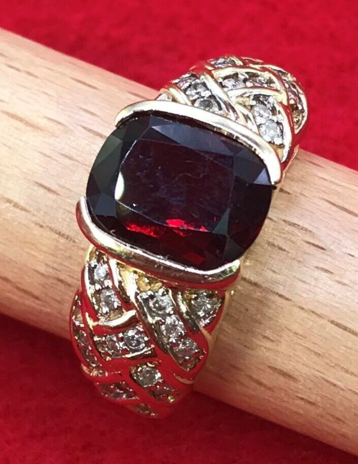 1970s Leer Gem Ltd. 2 1/2 Carat Oval Cut Garnet with 1/2 Carat Diamonds 6.2g 14K